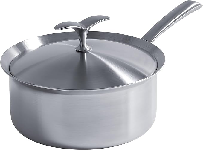 Saucepan with Lid 5-Ply Stainless Steel Sauce Pans, 3 Quart Small Pot for Sauce, Milk & Boiling, Induction Compatible, Oven Dishwasher Safe, Works on All Stovetops Non Toxic, PTFE & PFOA Free
