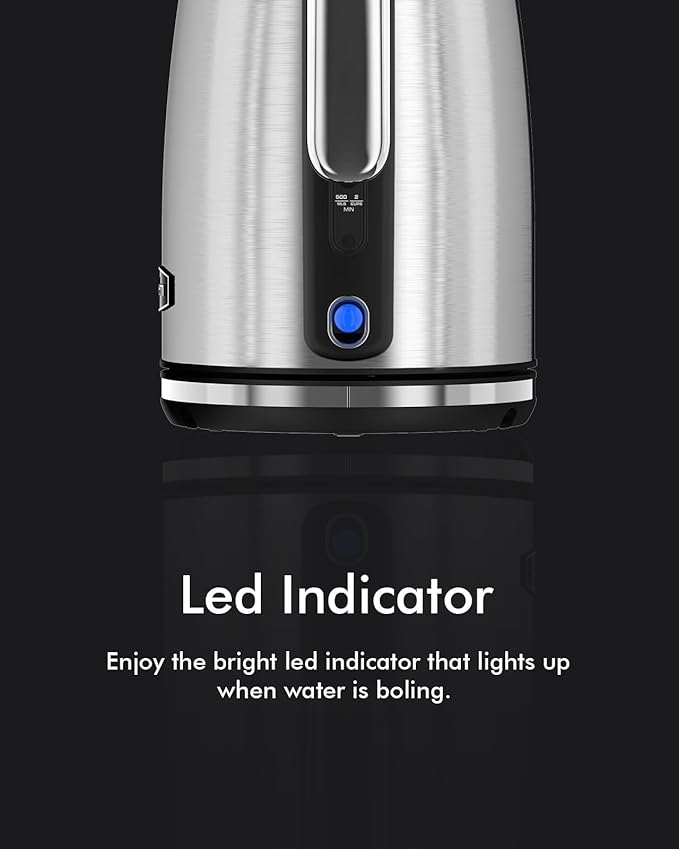 Electric Kettle Stainless Steel, 1.7L 1500W Quick Boil, Retro Style, Auto Shutoff, Boil Dry Protection with Filter & Water Gauge, Perfect for Tea, Hot Water