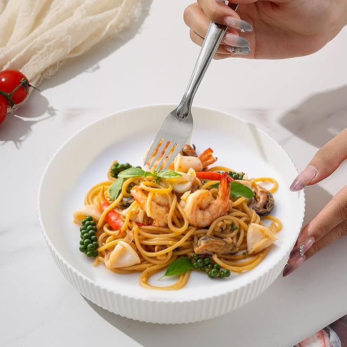 Kyraton Pasta Bowls Set of 4, 37oz Salad Bowls White Soup Bowls Large Pasta Serving Bowl Plastic Unbreakable Serving Dishes Dinner Bowls (White)