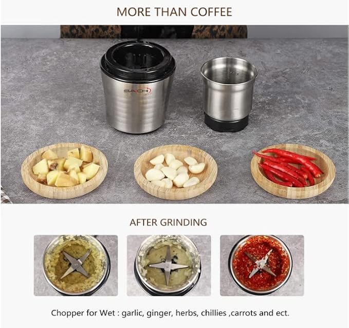 Saachi 2-in-1 Electric Coffee Grinder Plus Wet and Dry Spice Grinder with 2 Stainless Steel Blades Removable Bowls, SA-2915