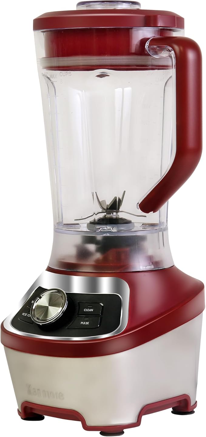Kenmore Countertop Blender - Electric Mixer, Frozen Smoothie, Shakes, Milkshake, Puree Maker, Licuadora Grinder Kitchen Appliance With Ice Crush & Pulse Function, Dishwasher Safe Pitcher, Red