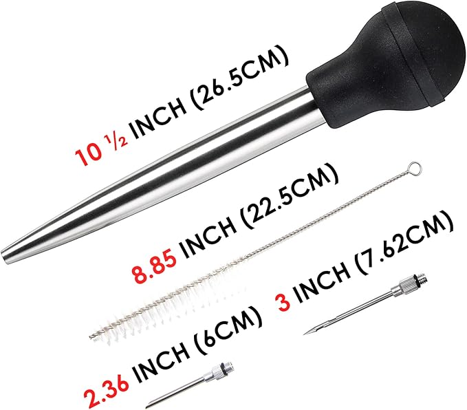 Kaycrown Stainless Steel Turkey Baster With BBQ/Grill Basting Brush, Commercial Grade Quality Rubber Bulb Including 2 Flavor Needles And Cleaning Brush For Easy Clean Up