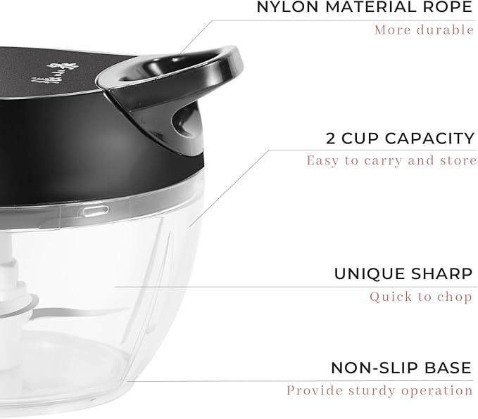 ZHANG XIAO QUAN SINCE 1628 Manual Vegetable Chopper, Hand Pull String Vegetable Garlic Mincer Onion Cutter for Veggie, Peppers, Tomatoes, Ginger, Fruits, Nuts, 2.2 Cup(550ml) Small Food Chopper