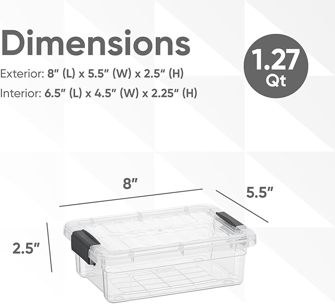 Superio Clear Storage Boxes with Lids, 1.27 Quart Plastic Container Bins for Organizing, Stackable Crates, BPA Free, Non Toxic, Odor Free, Organizers for Home, Office and Dorm, 2 Pack
