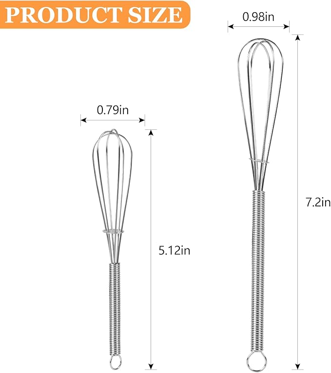 NileHome Mini Whisks Stainless Steel Whisk Set 5" 7" Kitchen Small Wisk Balloon Wire Tiny Whisks for Cooking, Whisking, Blending, Beating, Stirring 2Pack
