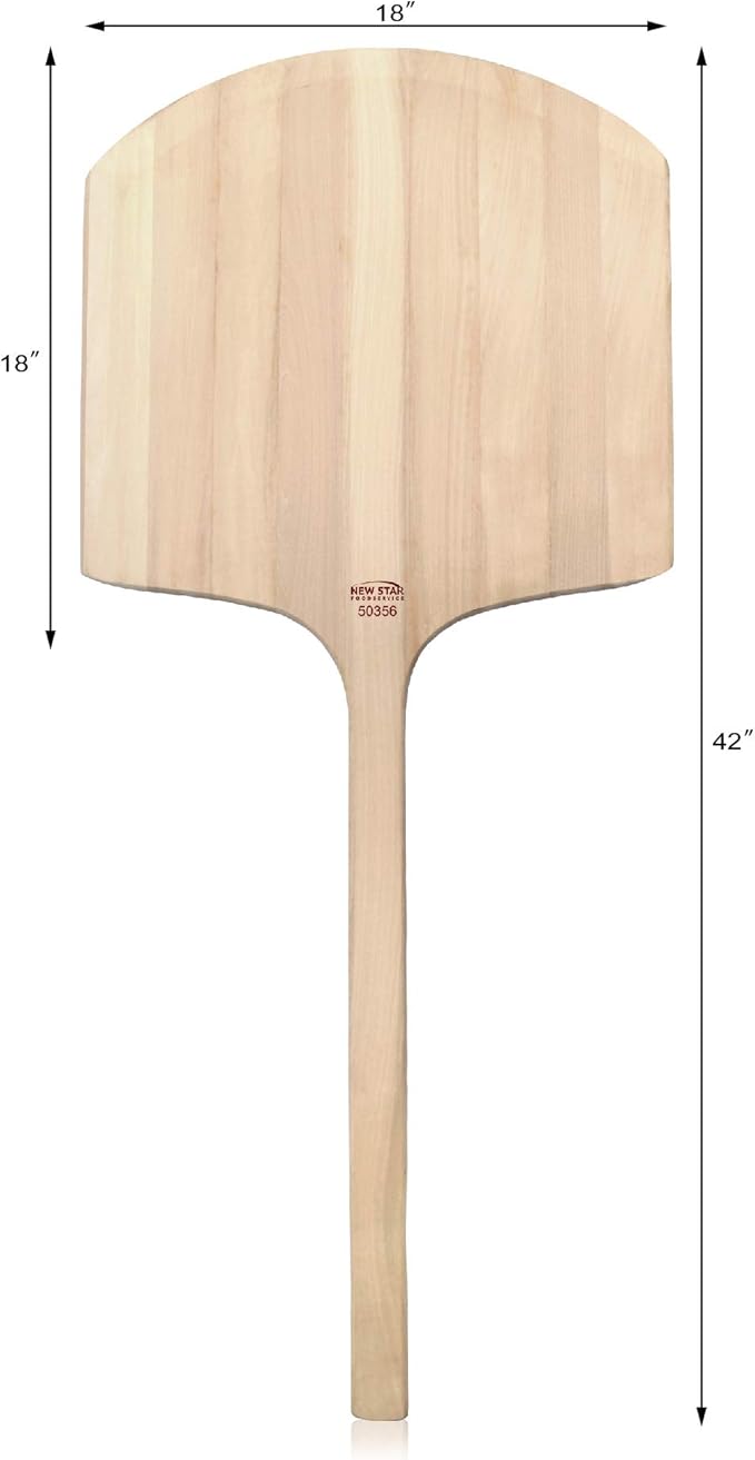 New Star Foodservice 50356 Restaurant-Grade Wooden Pizza Peel, 18" L x 18" W Plate, with 24" L Wooden Handle, 42" Overall Length