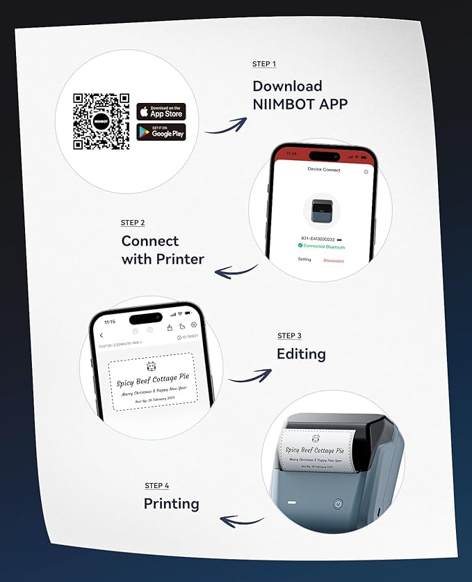NIIMBOT B31 Label Maker, Thermal Label Printer with Auto Identification, Bluetooth Label Machine Easy to Use for Office, Home, Business, Sticker Maker with a Roll of 3 x 1.57 inch Label/Roll