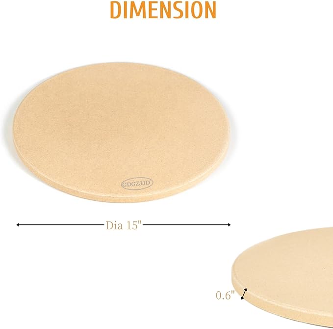 Large Pizza Stone Round 15", Heavy Duty Cooking Stone for Grill, Baking Pizza Stone for bread, Ideal for Grilling Baking Several Sizes of Pizzas