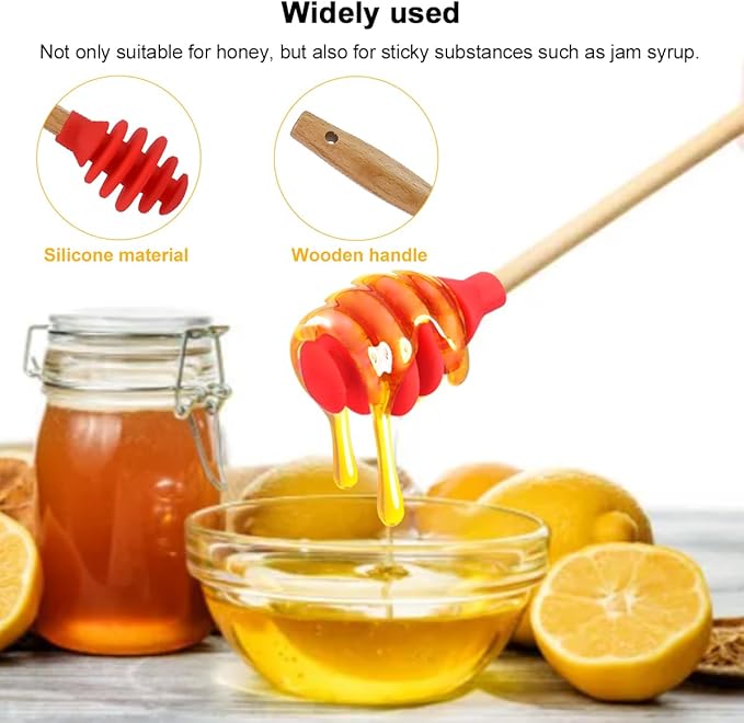 Silicone Honey Dipper Sticks, Spiral Design Non-Drip Honey Spoon with Jar Stirring Rod, Food-Grade BPA Free Dispenser for Syrup, Jam & Beverages