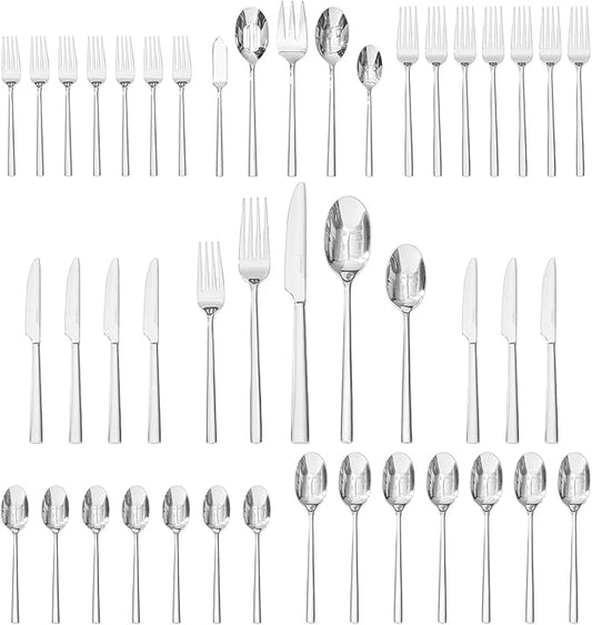 KINGSTONE Silverware Set with Serving Utensils, 45-Piece Forged Flatware Set Cutlery Set Premium Stainless Steel, Service for 8, for Kitchen, Home, Wedding, Party, Mirror Polished and Dishwasher Safe