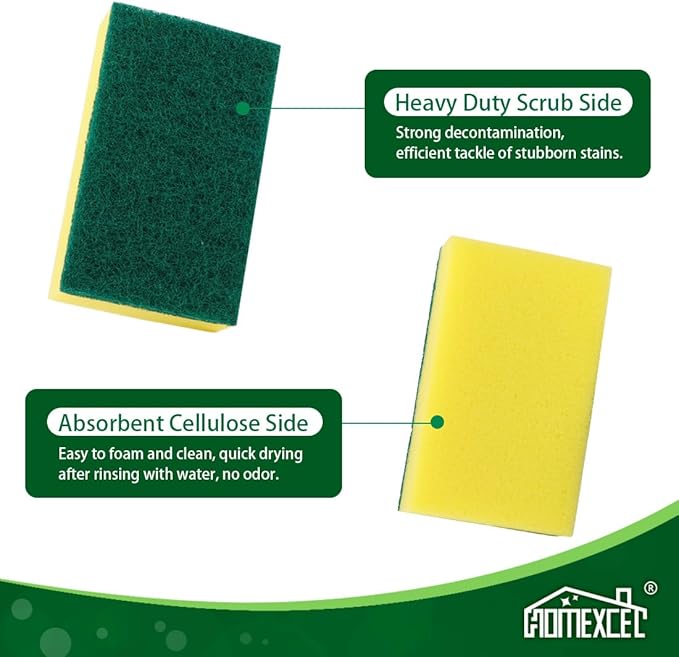 HOMEXCEL Heavy Duty Scrub Sponges Kitchen 60 Count, Extra-Large Sponges for Cleaning Kitchen and Household, Dish Scrubber for Washing Dishes, Pots and Pans