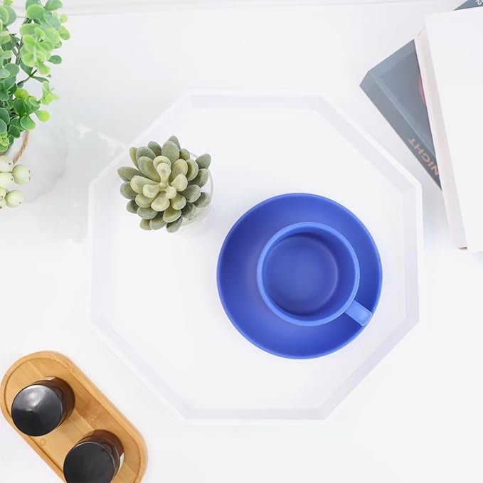 Spsyrine White Plastic Serving Tray for Ottoman, Coffee Table, Regular Octagon Decorative Tray for Entertaining, Outdoor, Living Room, Home Decor