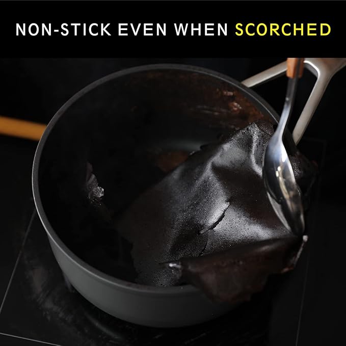 MSMK 2 Quart Saucepan with Lid, Burnt also Nonstick, PFOA Free Non-Toxic, Oven Safe to 700 ℉，Scratch-resistant, Induction Cooking Pot, for Induction, Ceramic and Gas Cooktops