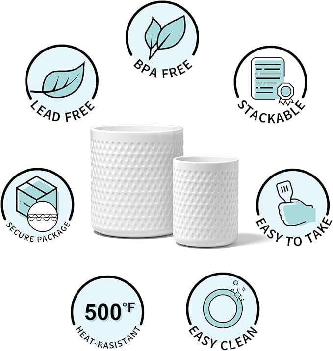 2 Pack Ceramic Utensil Caddy, Large Spatula Holder, Farmhouse Kitchen Decor for Silverware Spoon Crocks