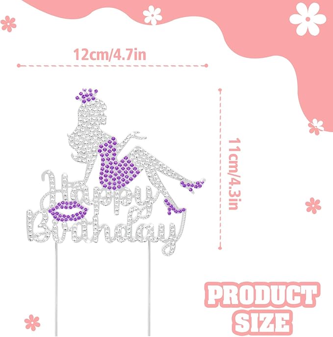 LINGTEER Happy Birthday Crown Queen Lady Rhinestone Cake Topper - Cheers to Makeup Spa Birthday Party Cake Centerpieces Decorations Gift Sign - Purple