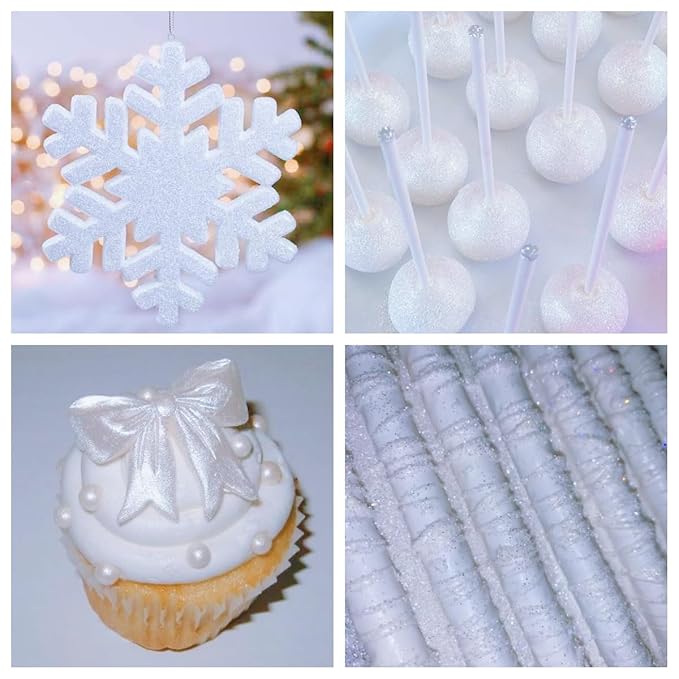 White Edible Glitter Spray - Herbeklab 10g Edible Diamond White Glitter for Cakes Food Grade Shimmer Powder for Cookie Decorating Chocolate Strawberry