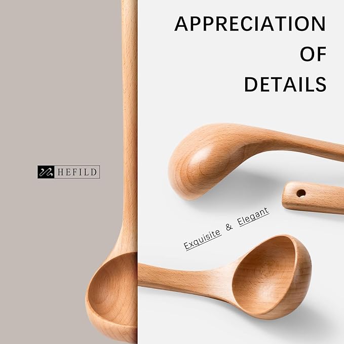 Wooden Soup Ladle, 10.8" Handle, 2 fl oz Medium Scoop Utensil for Serving & Cooking, Beech Wooden Ladle – Wood Spoon for Soup Natural and Sustainable