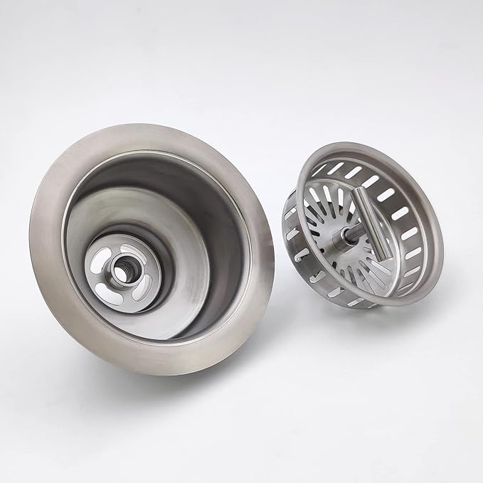 3-1/2 Inch Brushed Nickel Sink Strainers for Kitchen Sink, Stainless Steel Kitchen Sink Drain Strainer Assembly with Strainer Basket And Drain Stopper, US Standard Kitchen Sink Drain Replacement