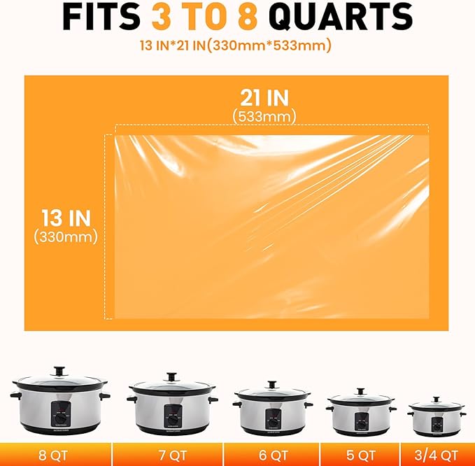 40 Pack Slow Cooker Liners, Large Size 13"x 21" Cooking Bags Disposable Pot Liners, Plastic Slow Cooker Bags Fits 3-8 Quarts, BPA Free, Suitable for Oval & Round Pot