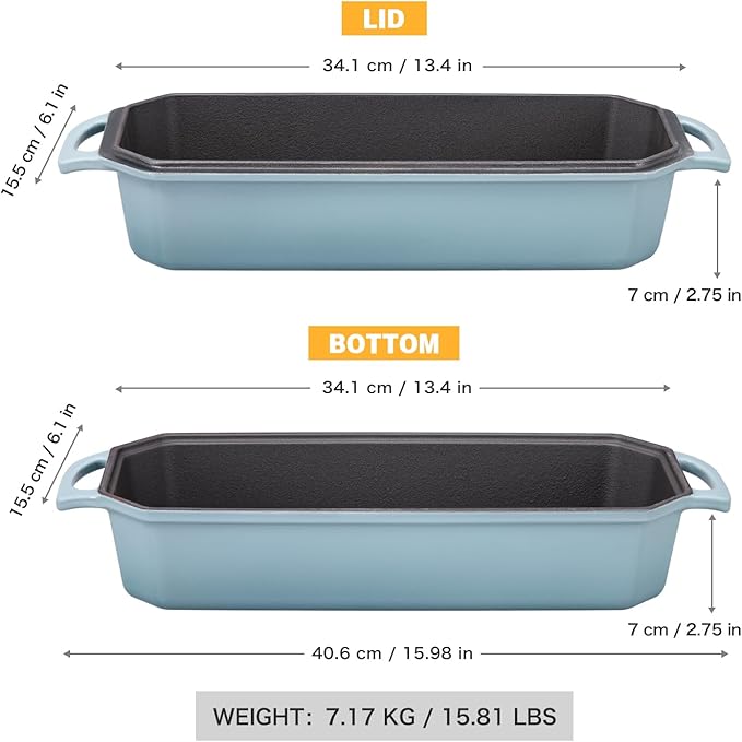 Bread Pan Cast Iron Loaf Pan with Lid Bread Loaf Pan 13x5 Inch Enameled Cast Iron Sourdough Bread Pan, LightBlue