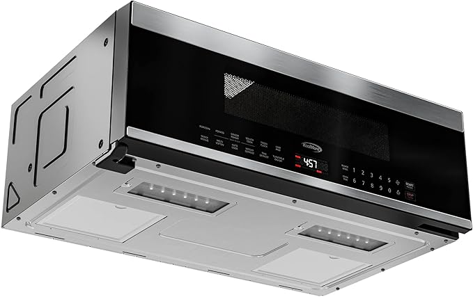 KoolMore KM-MLPOT-1SS 30 Inch Over-The-Range Low Profile Microwave, Built-in, 10 Levels, 13.5” Glass Turntable, 1000-Watt Power, Advanced Air Vent, and Heat Circulation, 30 in/1.2 Cu. Ft, Silver