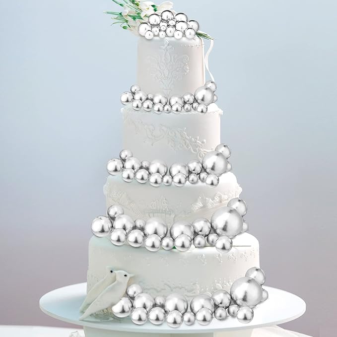 108 Pcs Balls Cake Topper DIY Cupcake Insert Foam Balloons for Cake Baking Wedding Anniversary Birthday Decoration(Silver,Multi Sizes)