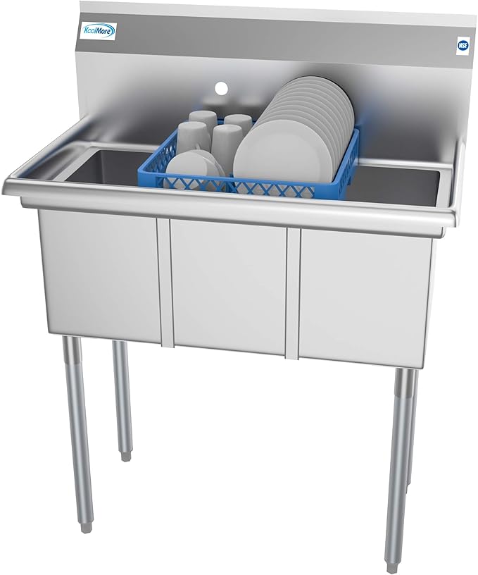 KoolMore 36" 3 Compartment Stainless Steel Triple Bowl NSF Commercial Kitchen Sink - Bowl Size 10" x 14" x 10"
