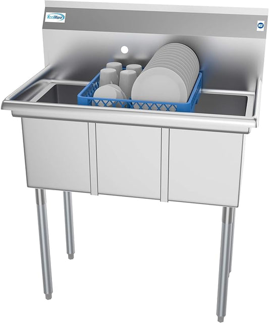 KoolMore 36" 3 Compartment Stainless Steel Triple Bowl NSF Commercial Kitchen Sink - Bowl Size 10" x 14" x 10"