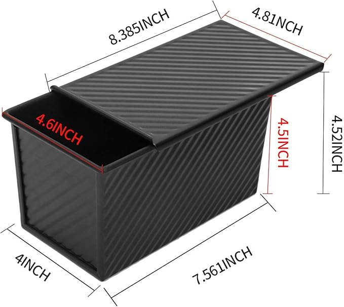 CHEFMADE Pullman Loaf Pan with Lid 2 Pcs, 1Lb Dough Capacity Non-Stick Rectangle Corrugated Bread Pan, Carbon Steel Toast Pan with Cover for Baking Bread - Black