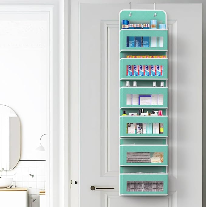 Simple Houseware 6 Clear Window Pocket Over Closet Door Storage Hanging Organizer for Bedroom, Bathroom, Pantry, Turquoise