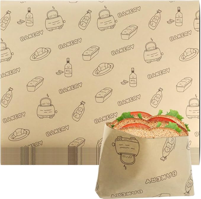 50 Pcs Sandwich Wrapping Paper Deli Wraps, Waterproof Oil-proof Picnic Basket Liners Precut Non-Stick Parchment Paper Baking Sheets for Baking, Cooking, Grilling, Air Fryer and Steaming
