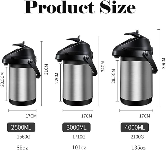 135 oz&4L Airpot Coffee Carafe Thermal for Keeping Hot,Airpot Thermal Coffee Dispenser with Pump,Double Walled Vacuum Insulated 304 Stainless Steel Beverage Dispenser Lever Action for Hot/Cold