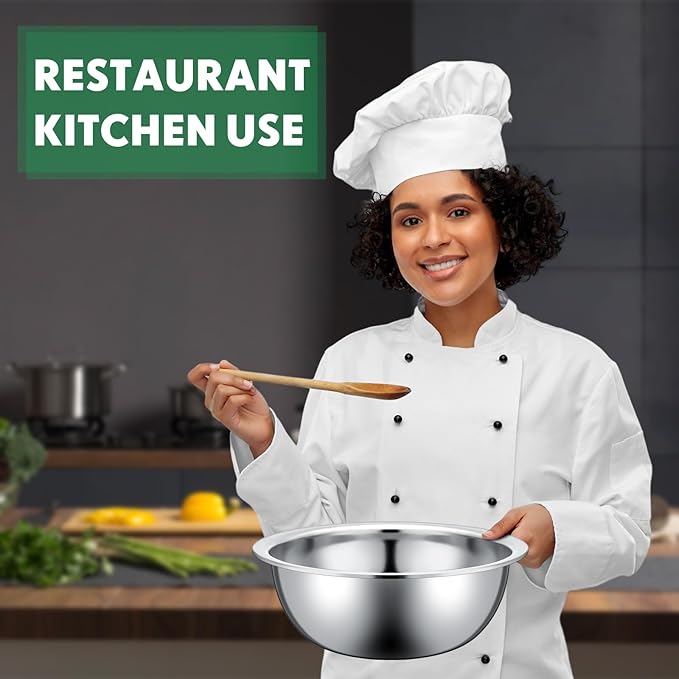 Pinkunn Set of 12 Stainless Steel Mixing Bowls, Nesting Metal Prep Salad Bowl Bulk Kitchen Large Reusable Baking Food Container for Hotel Restaurant Home Cooking, Silver(10.2 x 3.26 Inch)