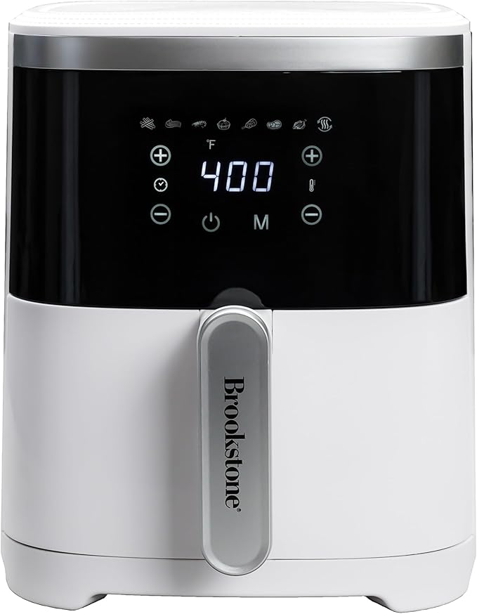Brookstone Air Fryer – 4.5 Qt, 1300W Large Capacity Fryer with LED Display, 8 Presets, Adjustable Temp, Oil-Free Kitchen Appliance for Baking, Roasting, Frying, Healthy Crispy Meals, White