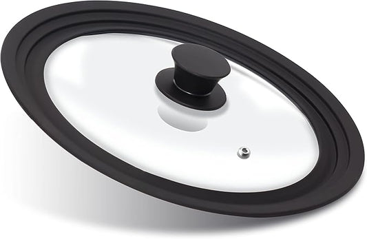 Anaeat Silicone Universal Lid for Pots, Pans and Skillets - Tempered Glass Covered with Heat Resistant Silicone Rim Fits 11", 12" and 12.5" Diameter Cookware -Easy to Use Replacement Frying Pan Cover