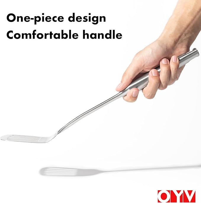 18/10 Stainless Steel Spatula Set - 15" Metal Spatulas for Kitchen Use, 1 Slotted Spatula + 1 Solid Turner, Heat Resistant Metal Cooking Utensils, Dishwasher Safe, Silver