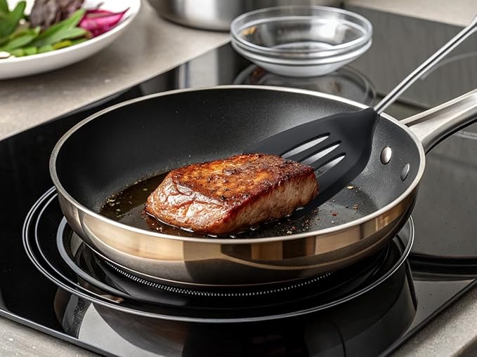 FJNATINH Silicone Spatulas and Turner Set - Stainless Steel Wok Tools, Wok Utensil, Heat Resistant Rubber Spatulas for Fish, Eggs, Pancakes, Wok,2 Pack