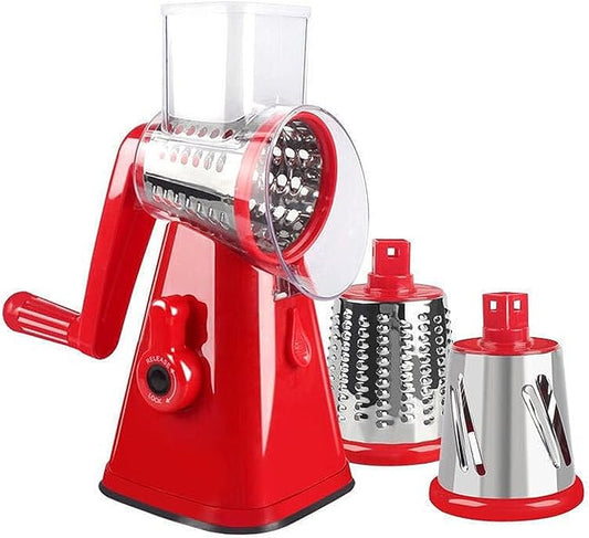 Rotary Cheese Grater with Handle, Hand Crank Cheese Shredder Manual Vegetable Slicer with Non-slip Suction Base, Cheese Shredder for Vegetables, Nuts, and Parmesan, Easy to Clean