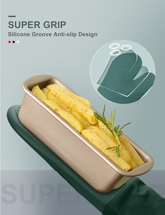 sungwoo Silicone Oven Mitts, Heat Resistant Oven Gloves with Quilted Liner Non-Slip Textured Grip Perfect for BBQ, Baking, Cooking and Grilling - 1 Pair 13.8 Inch Midnight Green