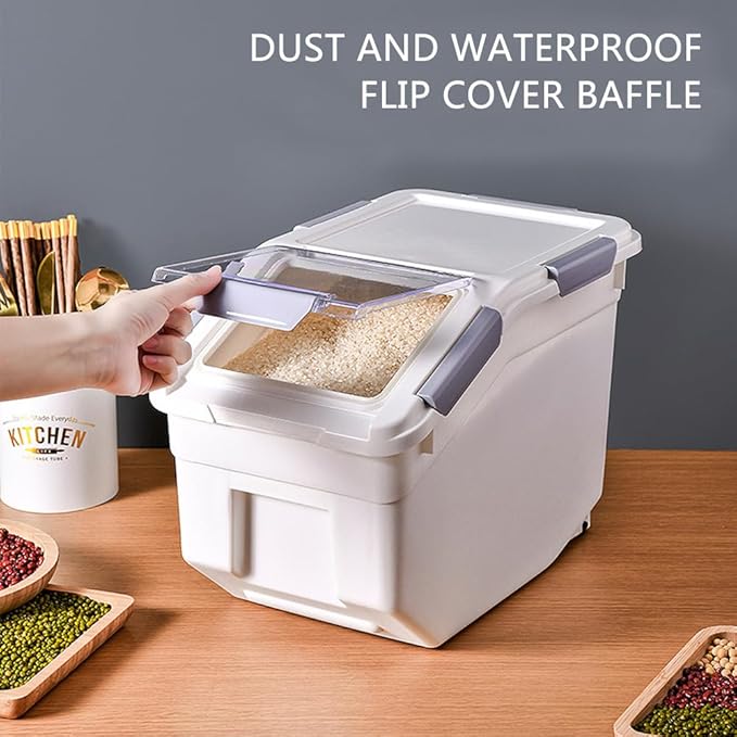 20Lbs 2 Pack Food Storage Container with Scoop, Airtight Rice Storage Bins Flour Containers Pet Food Dispenser with Handle & Wheels, Plastic Kitchen Pantry Organization for Cereal Baking Supplies