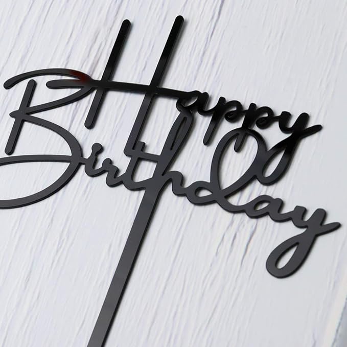 Happy Birthday Cake Topper for Birthday Party Decorations, Black Acrylic