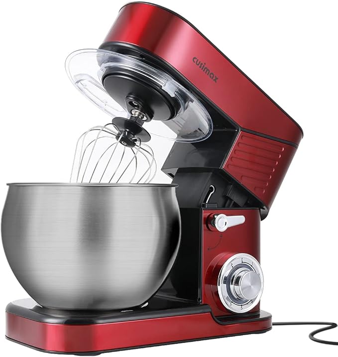 Stand Mixer, CUSIMAX 6.5QT Stainless Steel kitchen Electric Mixer 6-Speeds Tilt-Head Dough Mixers for Home Use with Dough Hook, Wire Whisk & Flat Beater, Splash Guard, Red