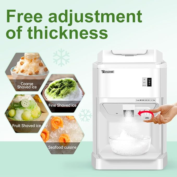 Electric Snow Cone Machine, 250W Shaved Ice Machine, Thickness Adjustable Ice Shaving Machine 265LBs/hr Rotate Speed & Strong Power for Home and Parties Events Snack Bar(2.6Qt)