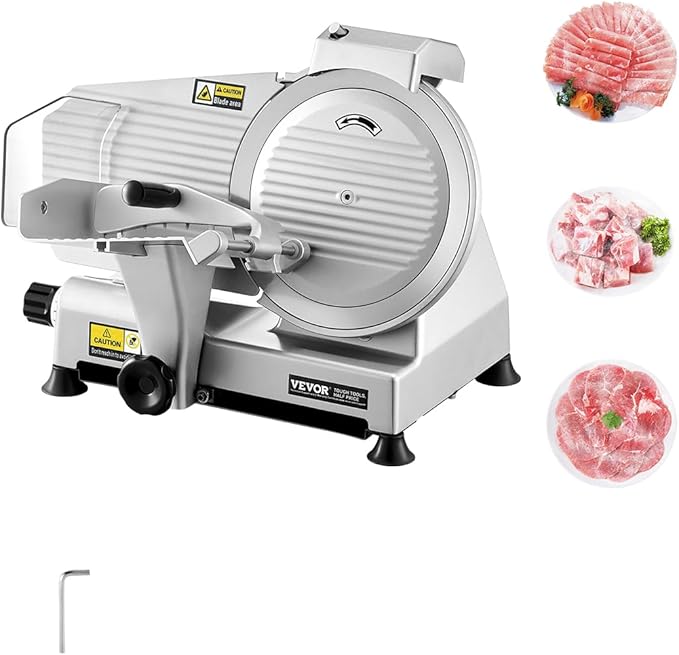 VEVOR Commercial Meat Slicer, 10 inch Electric Deli Food Slicer, 180W Meat Cutter with a Premium 65Mn Blade, 0-0.4 inch Adjustable Thickness, Food Slicer Machine for Meat Vegetables Hard Bread Cheese