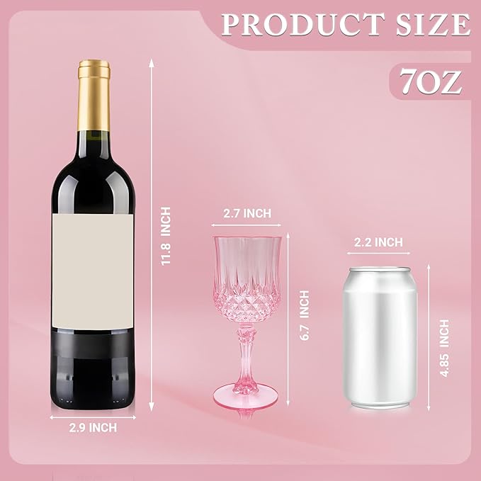 Plastic Wine Glasses，Plastic Goblets Vintage Style Cordial Drinking Glasses for Wedding Reception, Grand Event Party Supplies (100, Pink)