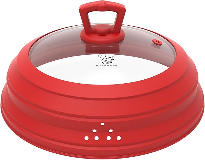 Microwave Splatter Cover Vented Glass Splatter Guard Lid with Collapsible Silicone for Food as Pot Cover Plate 10.8 inch
