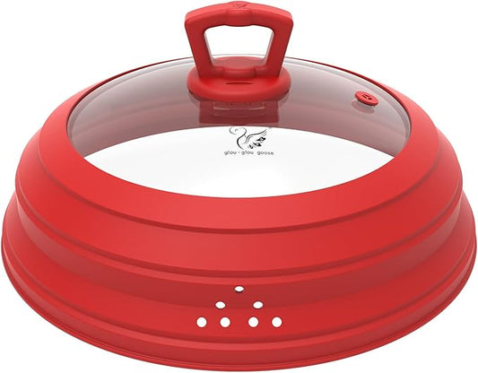 Microwave Splatter Cover Vented Glass Splatter Guard Lid with Collapsible Silicone for Food as Pot Cover Plate 10.8 inch