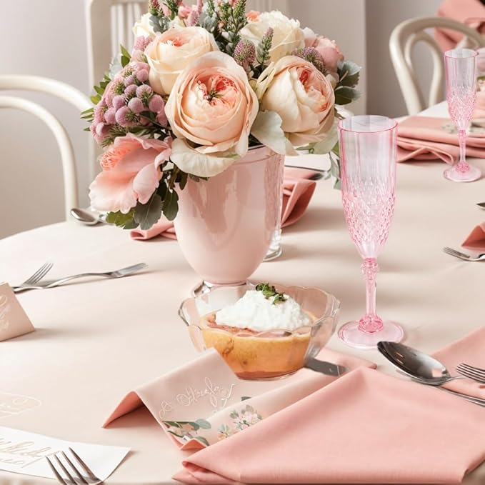 Plastic Champagne Flutes, 48PCS Pink Plastic Wine Glasses Goblets Reusable Champagne Flute for Weddings, Bachelor Parties, Toasting, and Events (48, Pink)