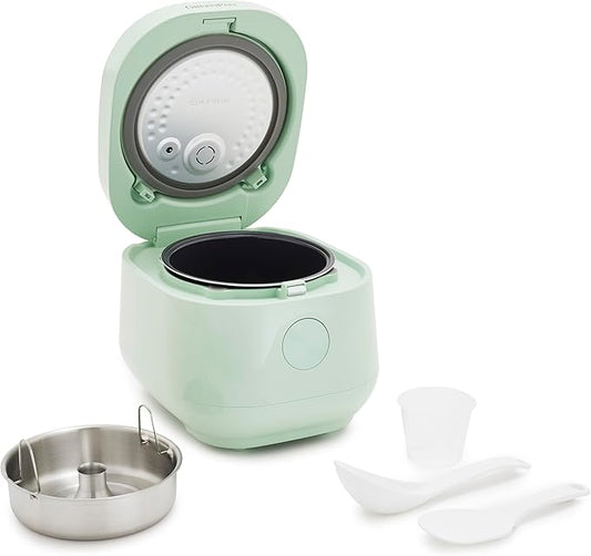 GreenPan Rice Cooker, 8 Cups Cooked (4 Uncooked), Low-Carb & Soup Mode,10 ONE-TOUCH Cooking Presets, PFAS-Free Ceramic Steamer Basket, Fuzzy Logic, Auto Keep Warm, Oats, 24HR Delay Timer, Mint Green