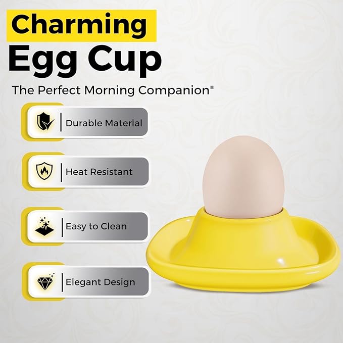 Flexzion Egg Cups for Soft Boiled Eggs - Set of 6 Ceramic Egg Holder - Stackable Egg Coddler Cups with Base for Serving, Breakfast, Brunch - Kitchen Table Decor, Yellow